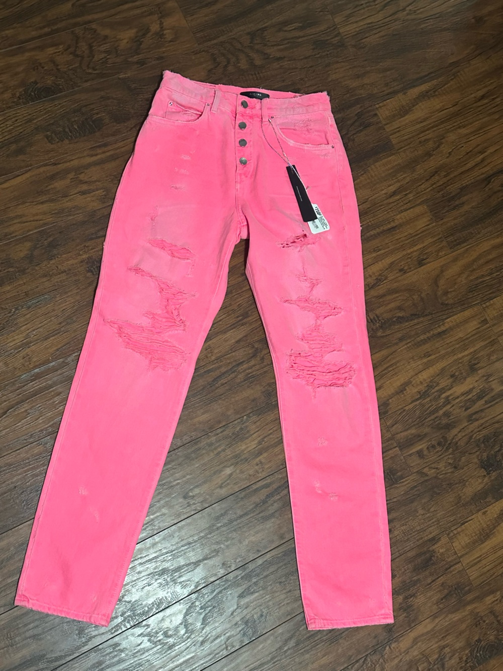 AMIRI Neon Pink Distressed Boyfriend Jeans